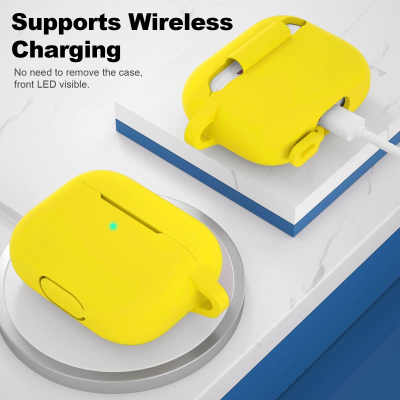 ATUAT for AirPods Pro 1st/2nd Generation Case Cover, Protective Silicone Skin Accessories with Keychain for Women Men for Apple AirPods Pro 2019/2022 Charging Case,Front LED Visible-Yellow - Image 3